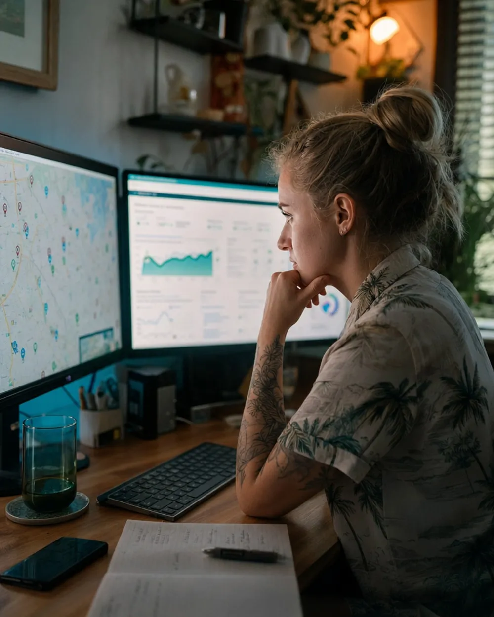 SEO specialist reviewing local search rankings and analytics