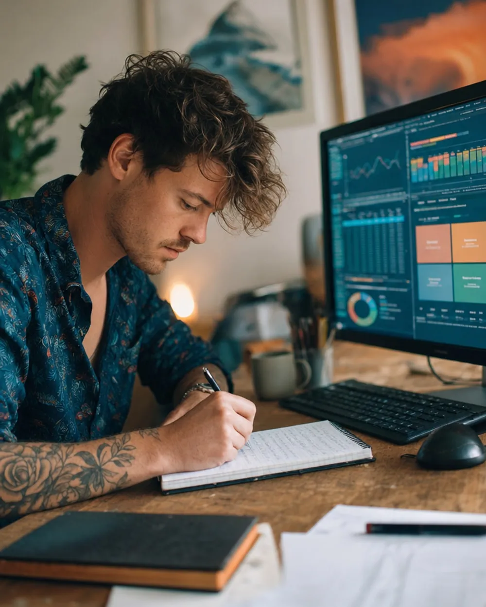 Marketing strategist reviewing competitive analysis dashboards